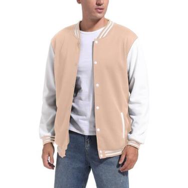 Imagem de Jaqueta de beisebol Varsity DHSPKN masculina Causal Slim Fit cáqui