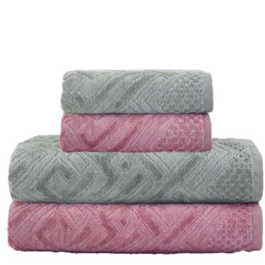 Imagem de Kit Banho 4 Peças Buddemeyer Geo - Conforto e Estilo, ROSA / CINZA