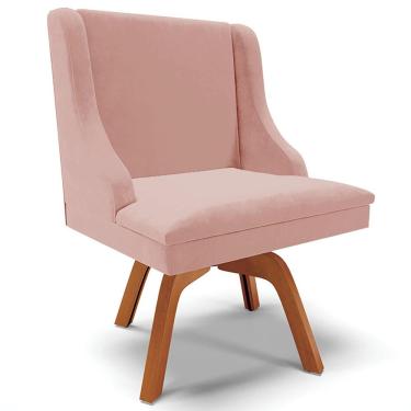 Imagem de Poltrona Decorativa Base Giratória de Madeira Firenze Veludo Rosê/Natural - Gran Belo