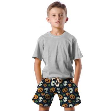 Imagem de Shorts Infantil Bermuda Calção Praia Verão Flores Caveiras Arte Rosas 