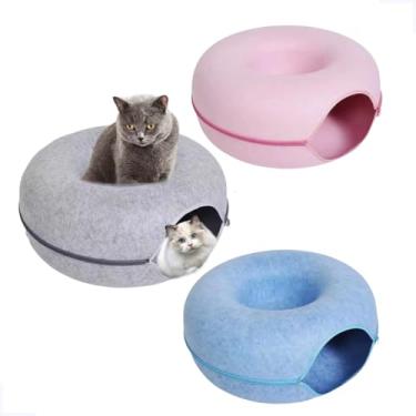 Imagem de Cama Casinha Túnel de Feltro Rosquinha Toca para Gatos e Cães (Cinza Claro)