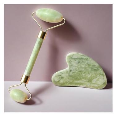 Imagem de Kit de ferramentas faciais e raspagem para cuidados com a pele com rolo de jade, presente de autocuidado para homens e mulheres (verde menta)