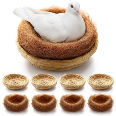 Imagem de AceOrbit Conjunto de 4 ninhos de pássaros com tapetes de fibra de coco, base plana tecida à mão, ninho de criação de pombos, animais pequenos, acessórios para papagaios, periquitas, calopsitas