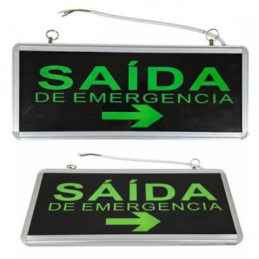 Imagem de Placa Saida de Emergencia Dupla Face Sinalizaçao Seta Bateria Recarreg