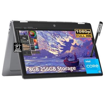 Imagem de Laptop HP Chromebook Plus x360 14 2 em 1 (tela sensível ao toque FHD de 14 polegadas, Intel 8-Core i3-N305 (> i5-1134G7), 8 GB de RAM, 256 GB UFS, caneta) para casa e estudantes, teclado