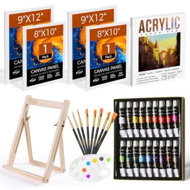 Imagem de DRAWLEX Conjunto De Tintas, Tela Acrílica, Kit Pintura Com 34 Peças E 18 4 Painéis, Bloco Desenho, Cavalete Madeira, Ideal Para Amantes Da Arte Criativos