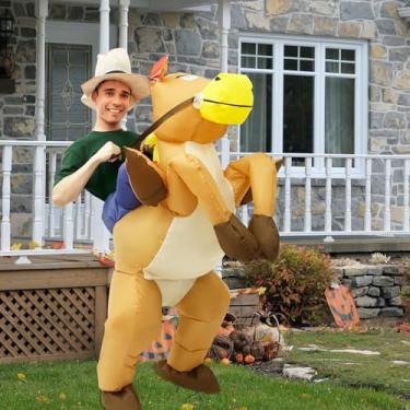 Imagem de Fantasia de cavalo inflável de Halloween, impermeável, para crianças, cowboy, ar com ventilador destacável, equitação, roupa divertida para adultos, para homens, mulheres, crianças, Dia das Bruxas