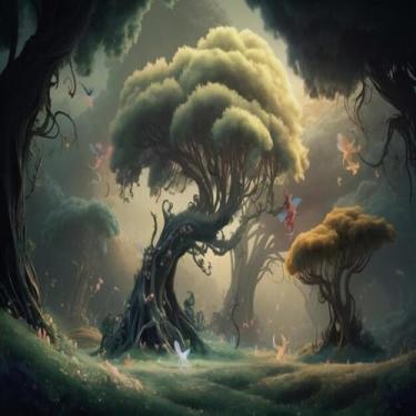 Imagem de Quadro Decorativo Fairy Land Forest Árvores Altas Arte Digital para Parede 30x30cm