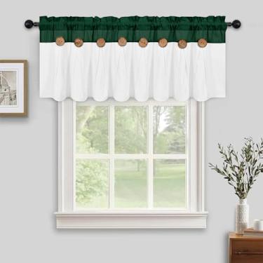 Imagem de FRAMICS Cortinas de sanefa de casa de fazenda, saia de cozinha de linho de algodão boho, sanefas de janela de botão rústicas verdes para cozinha, banheiro, sanefas de bolso para varão, para janelas