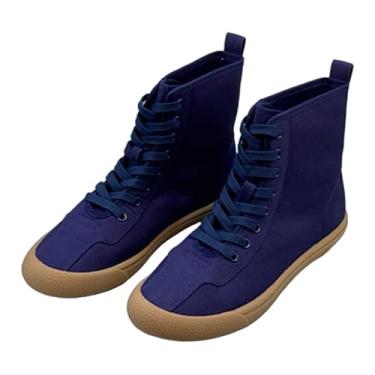 Imagem de Tênis minimalista retrô de lona, botas de cano baixo, sapatos femininos confortáveis para treinamento, tênis feminino, Azul, 34