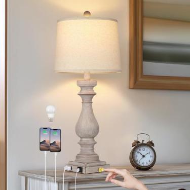 Imagem de Lâmpada Cinkeda, portas de carregamento USB cinza vintage de 70 cm