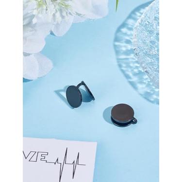 Imagem de 2 peças de brincos de pressão de aço inoxidável, brincos de pressão redondos planos para mulheres, 18,5 x 12 mm, 18.5x12mm, Aço inoxidável, Sem pedra preciosa