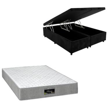 Imagem de Cama Box Baú Bipartida Blindada com Colchão RivIera Molas Ensacadas 25cm (SUEDE PRETO, Queen)