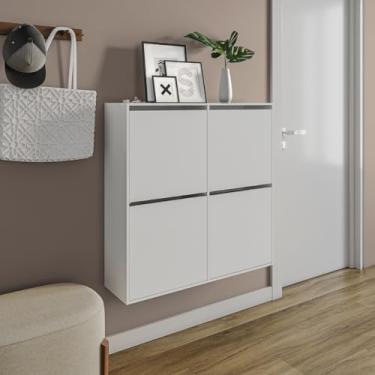Imagem de Sapateira 4 portas suspensa para casa quarto organizadora com porta basculante sapateira organizadora (branco)