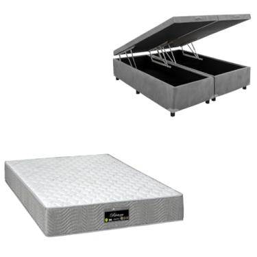 Imagem de Cama Box Baú Bipartida Blindada com Colchão RivIera Molas Ensacadas 25cm (SUEDE CINZA, Casal Bipartido)