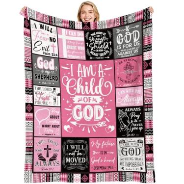 Imagem de VISSTREE Presentes cristãos para mulheres, cobertor de flanela macio I Am a Child of God, aniversário religioso inspirador católico espiritual confirmação de batismo presentes para meninas cobertor de