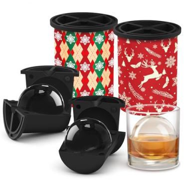 Imagem de Máquina de gelo transparente de Natal, máquina de bola de gelo transparente de aço inoxidável de 6,3 cm, moldes de gelo para uísque/coquetel antiquado/bourbon, presentes de uísque bourbon para homens