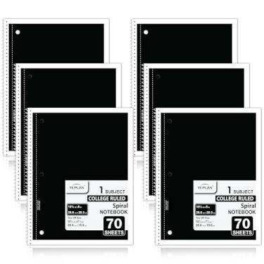 Imagem de Yeplan Spiral Notebooks 6 Pack Wide Ruled Paper, 1-Subject Notebook for School Students & Journaling, 8x10.5 inch 70 Sheets per Notebook, Classic Black