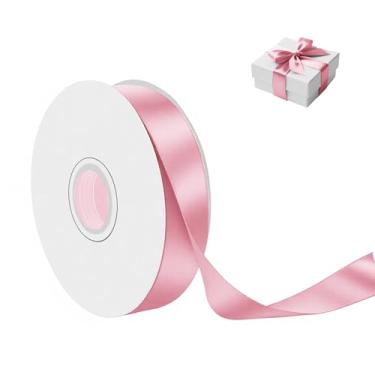 Imagem de Fita de cetim rosa de 2,5 cm de largura x 50 metros, fita de poliéster dupla face para embrulho de presente, decoração de casamento, laços DIY e artigos de festa