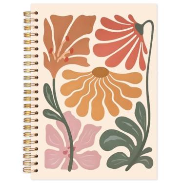 Imagem de Yhtrg Cadernos espirais florais boêmios, modernos de meados do século, groovy dos anos 70, diários de flores botânicas abstratas retrô para escrever, material de escritório boho, 14 x 21 cm