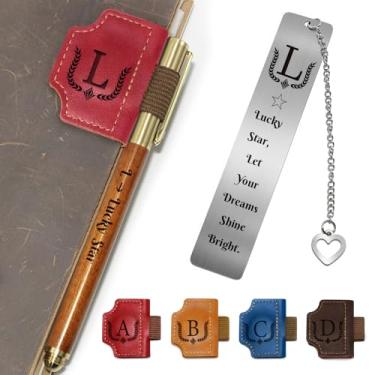 Imagem de Marcador de livro personalizado com suporte de caneta, conjunto de marcadores de livro de couro magnético personalizado com canetas de madeira personalizadas e marcador de livro de metal – para