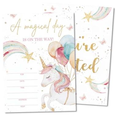 Imagem de Puouoonyi 25 peças de cartões de convite de aniversário ou chá de bebê com envelopes para meninas, suprimentos de festa de unicórnio arco-íris para meninas, estilo preenchimento de dupla face
