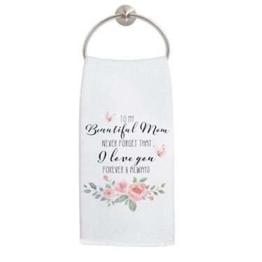Imagem de LADOCK Toalhas de cozinha para mãe, melhores presentes de mãe para aniversário do dia das mães de crianças filha filho toalhas de mão para decoração de banheiro, I Love You Mom Gift Dish Toalhas de