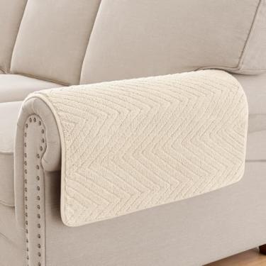 Imagem de Turquoize Capas antiderrapantes de apoio de braço de sofá felpudas para sofá, conjunto de 2 capas protetoras de poltrona reclinável grossa e lavável (bege, 58 x 58 cm, pacote com 2)