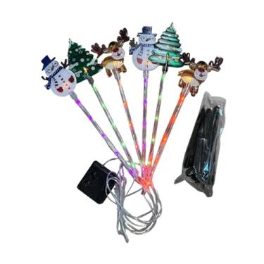 Imagem de WeiLaiKeQi Conjunto de 6 luzes solares de Natal com estaca, iluminação decorativa de LED para o Natal, luzes de paisagem para casamento, pátio, quintal e jardim, Style C