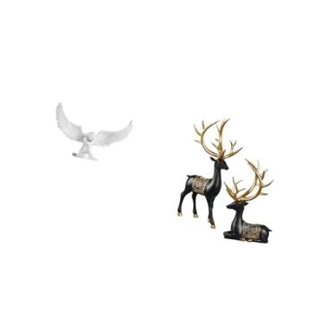 Imagem de Fenteer Coleção de Estatuetas de Asas de Anjo de Resina E Estátuas de Rena de Alce para Decoração de Escritório, Estante de Livros, Corredor, Mesa, Armário, M