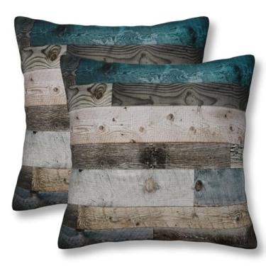 Imagem de ZYNTIRAX Capas de almofada de madeira rústica de grão de madeira com padrão de piso 50 x 50 cm, conjunto de 2 fronhas vintage de madeira de celeiro quadradas, capas de almofada para sofá de casa