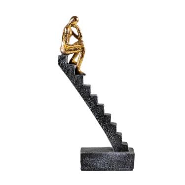 Imagem de Hebdids Decoração de estátua Thinker - Mesa de escritório em casa dourada - decoração de estante, escultura abstrata de resina para sala de estar - decoração estética de quarto, 24 cm