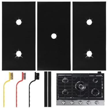 Imagem de Kit protetor de fogão a gás de 8 peças, capas reutilizáveis para fogão resistentes ao calor, inclui capas de entalhe e escovas de limpeza