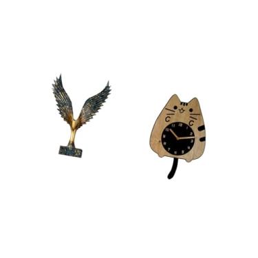Imagem de Fenteer Estátua de Gato com Asas Abertas em Resina, Ornamento de Feng Shui, Relógio de Parede Decorativo, Relógio Silencioso para Pendurar, Cozinha, Escritóri