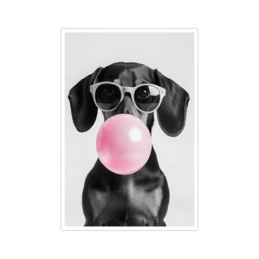 Imagem de Impressão de arte de parede moderna pôster engraçado de dachshund preto e branco impressão em tela de cachorro para sala de estar quarto escritório bonito amante de animais de estimação presente