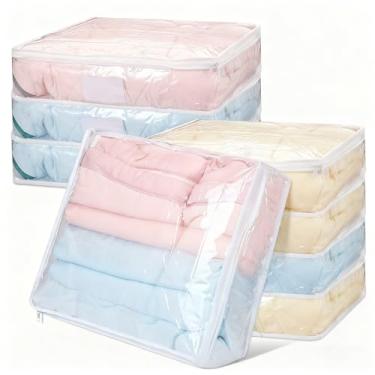 Imagem de Falzqq 8 unidades de sacos de armazenamento de plástico transparente com zíper, sacos de armazenamento de suéteres, bolsa organizadora de roupas para lençol, cobertor, suéter, edredom e travesseiro de