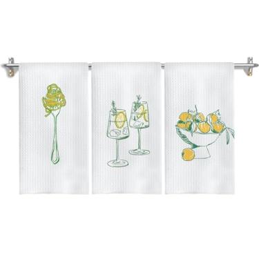 Imagem de GOOZHO Conjunto de 3 toalhas de cozinha Lemon Bar, toalhas de chá engraçadas para cozinha, casa, bar, carrinho, decoração, abstrata, minimalista, macarrão, coquetel, limão, toalhas de mão, 40,6 x 61