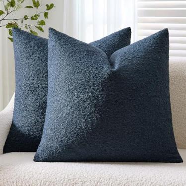 Imagem de ANRODUO Pacote com 2 capas de almofada texturizadas Boucle macias azul marinho decorativas, sólidas e aconchegantes e modernas, para cadeira, sofá, quarto, sala de estar, decoração de casa, 50 x 50 cm