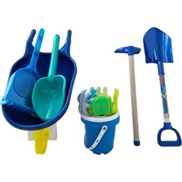 Imagem de Kit Praia Infantil Carriola Balde Pá Enxada Brinquedo Areia - Corpo Do