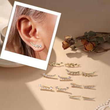 Imagem de 6 pares de brincos de argola de escalada CZ Arrow Crawler Stud Jacket para mulheres, standard, Cobre, Sem pedra preciosa