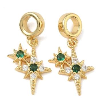 Imagem de Ipotkitt 10 peças de pingentes europeus de zircônia cúbica de latão, estrela dupla europeia, quatro pontas, estrelas, celestiais, buracos grandes para joias faça você mesmo, colar, colar, brincos