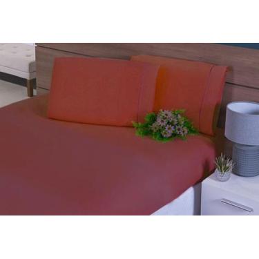 Imagem de Lençol Casal 25Alt 3 Peças C/Elástico 100% Algodão Terracota - MRR CON