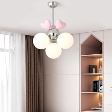 Imagem de Luminária pendente creme que cuida dos olhos - Design moderno, minimalista, aconchegante e criativo | Dupla utilização para quarto infantil, quarto de princesa e escritório (Tipo A/4 lâmpada