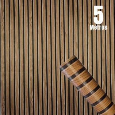 Imagem de Papel de Parede PREMIUM Rolo 5m Autoadesivo 3D Madeira Ripado Sala Qua