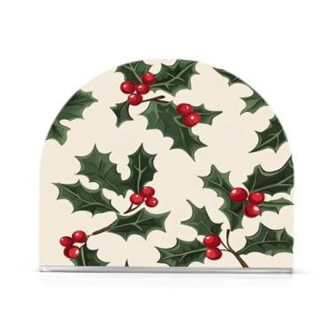 Imagem de Qilmy Porta-guardanapos de Natal com bagas de azevinho para mesas - Porta-guardanapos para cozinha, porta-guardanapos de mesa, porta-guardanapos de coquetel, porta-guardanapos de papel108