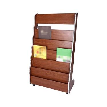 Imagem de LMJYU Suporte de revistas de madeira com 5 níveis de suporte de revistas para jornais com economia de espaço, porta-revistas em cor nogueira, organizador