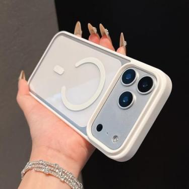 Imagem de Capa transparente em acrílico para iPhone 17 Air, 17 Pro Max, 16, 15, 14 Pro Max Plus, 13, 12 Mini, 11, 16E, SE4 e 17 Pro, branca. Compatível também com iPhone 12 Pro.
