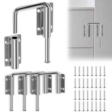 Imagem de LZVXTYM 4 peças de trava de porta deslizante de pátio, segurança doméstica engrossada antiferrugem trava de portão deslizante para cerca jardim celeiro garagem armário (prata)