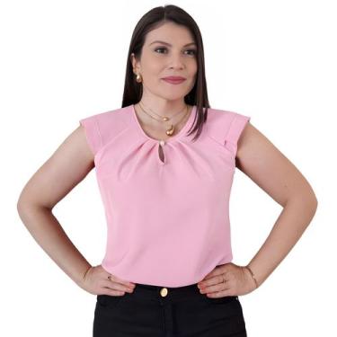 Imagem de Blusa Social Feminina Crepe Manga Curta Gola Gota Botão Elegante - MAD