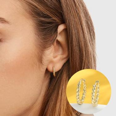 Imagem de Brincos de prata esterlina 925 banhados a ouro 14K, brincos de argola de ouro 12 mm